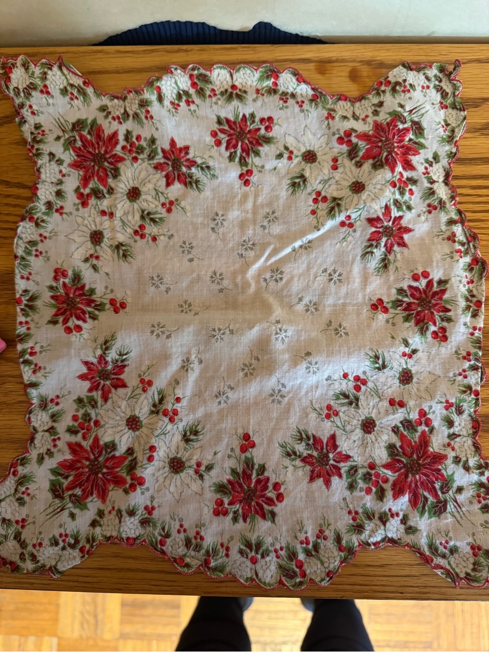 Vintage Holiday Poinsettia Decorative handkerchief